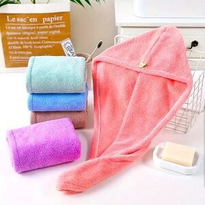 New - Set of 2 - Quick-Dry Microfiber Hair Towel - Pink/Purple